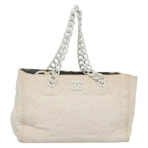 CHANEL Matelasse Chain Shoulder Bag Straw White Gold CC Auth 142166